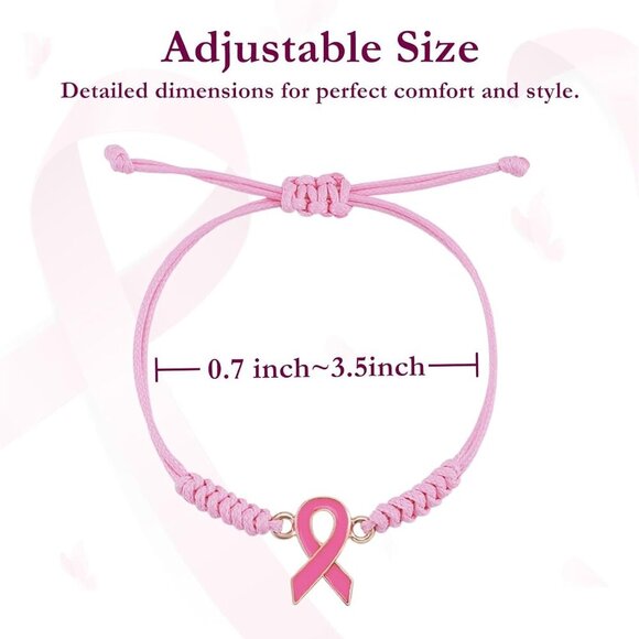 Breast Cancer Awareness Bracelets Pink Ribbon Adjustable Gift for Survivors - Picture 2 of 7